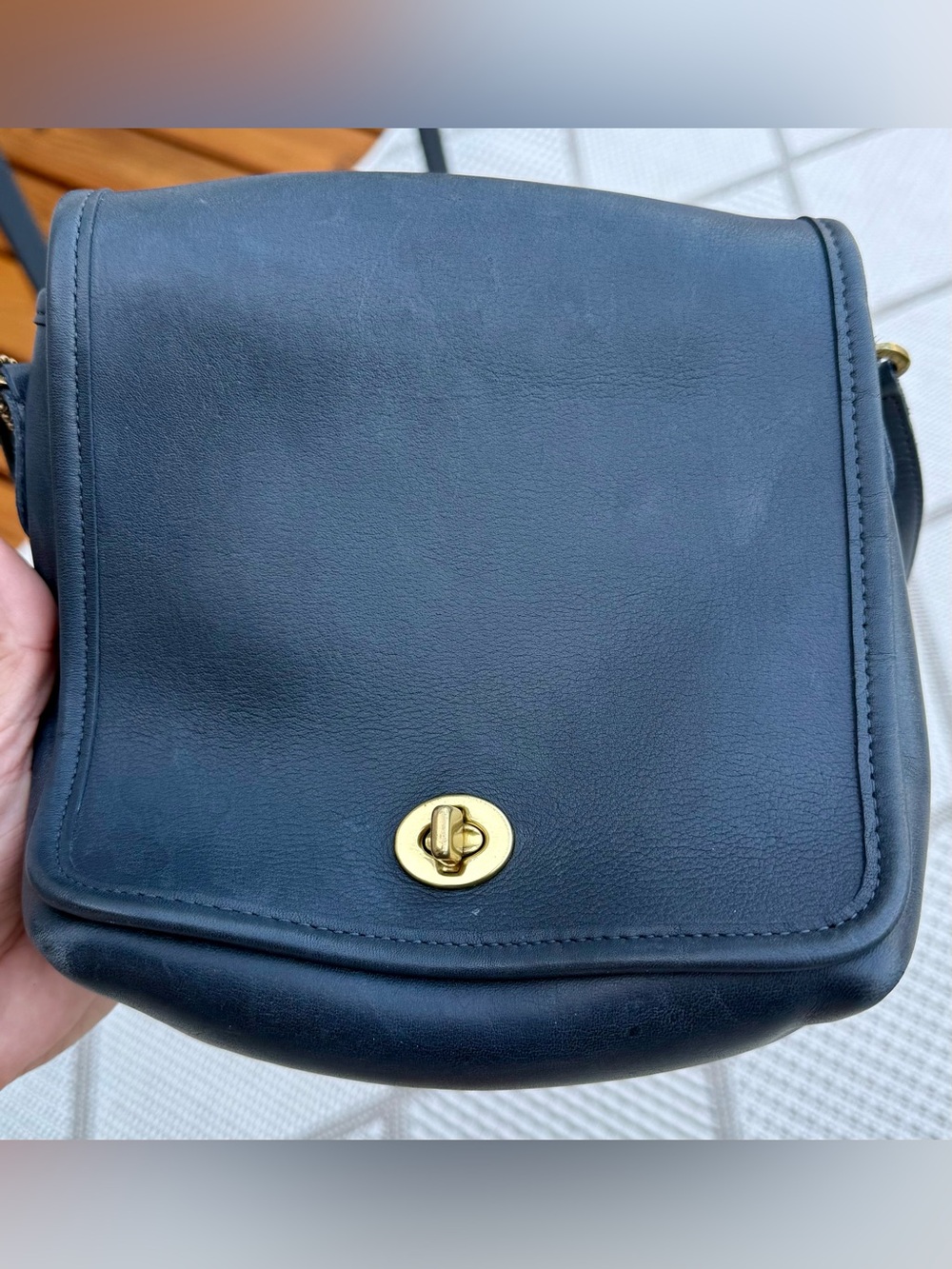 Vintage Coach Companion Flap Bag 9076 Navy Blue Leather Crossbody Mexico